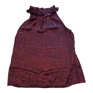 Banana Republic burgundy ruffle collar pearl sleeveless blouse. Size M petite